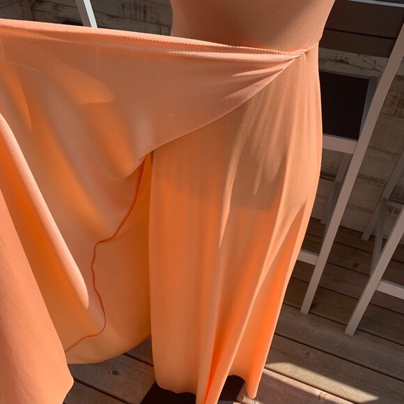 Vintage 70s Tangerine Peach Cowl Neck Wrap Halter Maxi Dress Prom Gown - Picture 4 of 16